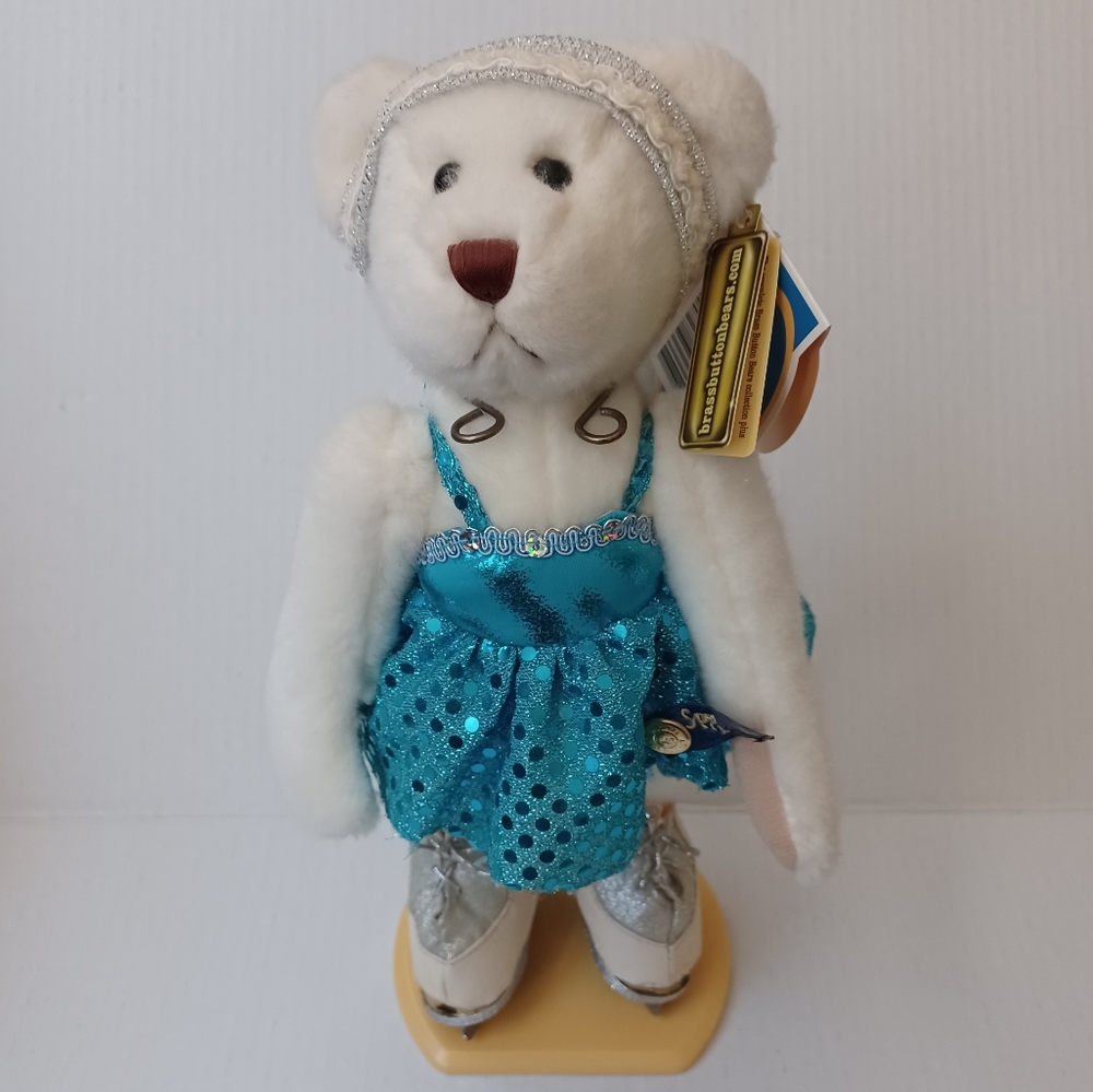 4/$60 Figure Skater Brass Button Bear (Sasha) - Sports Bears Collectable